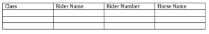 An example of the table we use to keep track of each rider's draw.
